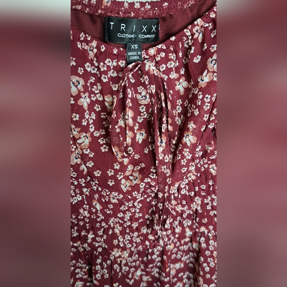 Burgundy Floral Pattern Dress - Picture 10 of 12